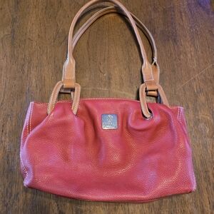 I Medici Firenze Italian Made Red Leather Shoulder Bag With Brown Handles